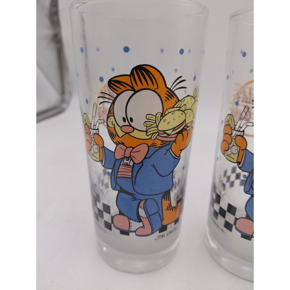 Vtg 4 Garfield Cafe 70s Drinking Glasses 6" 1978 Diner Burger Jim Davis Set Lot